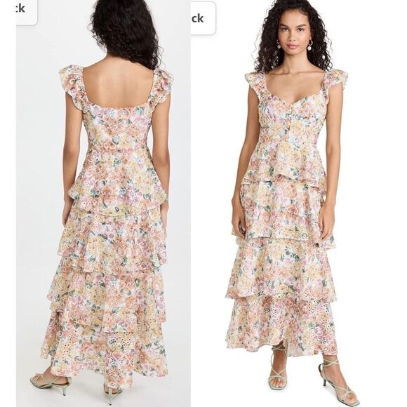 En Saison Presley Embroidered Tiered Floral Midi Dress Size L Summer NWT Revolve - Picture 1 of 13